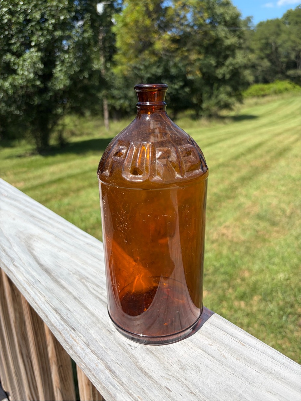 Collectible 1930’s Vintage Purex Brown Glass Bottle, Cork Style, 1 Quart